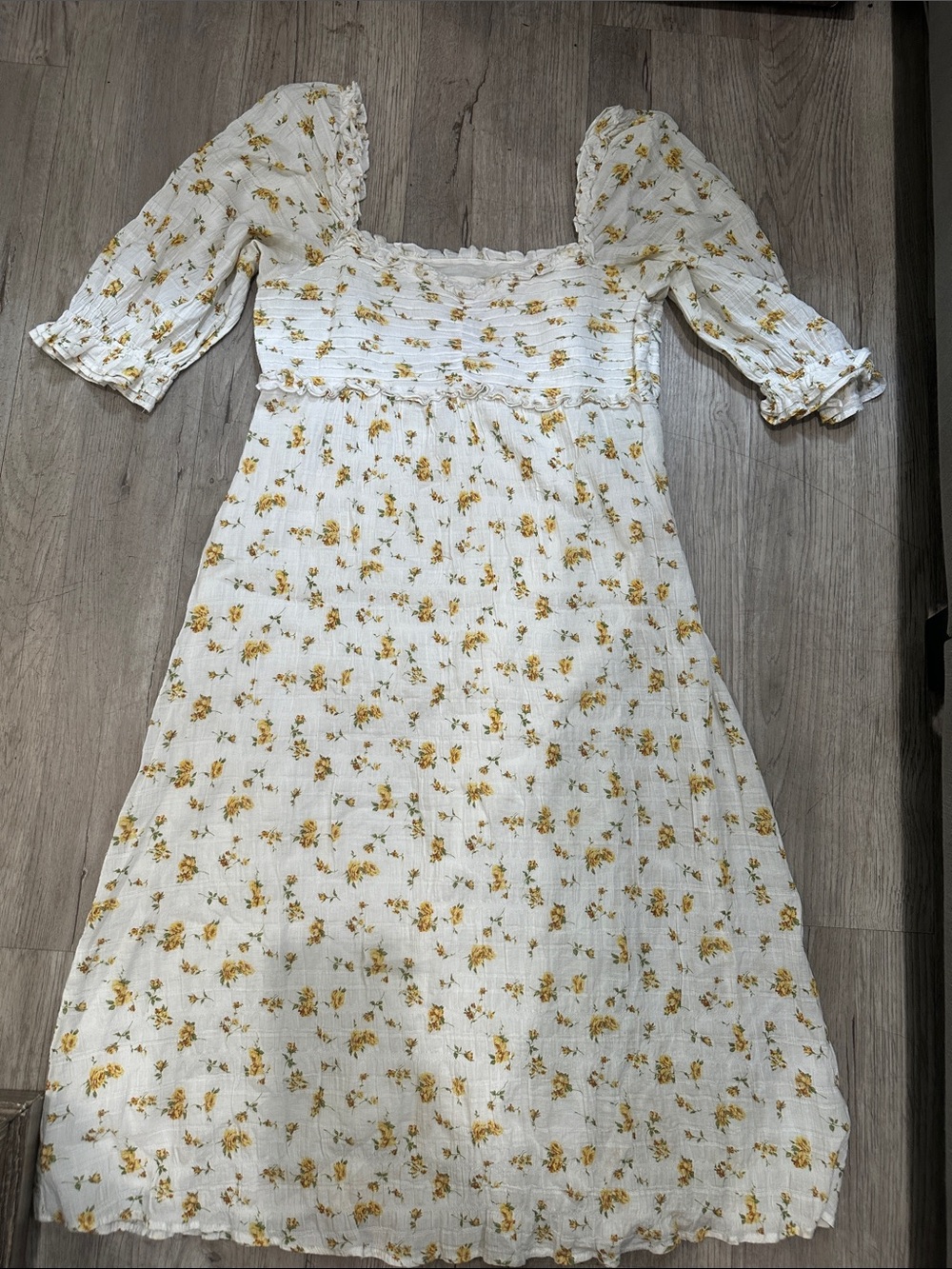 Auguste The Label White Dress with Yellow Floral Print